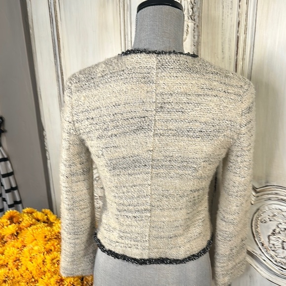 CLEO Designed by Infuex Elegant Cream Tweed Jacket with Black Trim - Picture 8 of 11